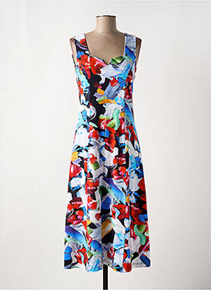 Robe mi-longue imprimé fleurs sans manche bleu DOLCEZZA femme