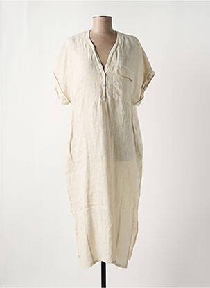 Robe mi-longue tissage crêpe manches courtes beige O'MER femme