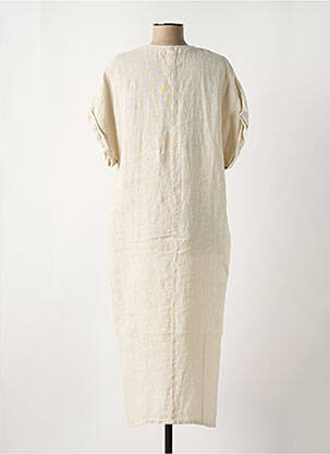 Robe mi-longue tissage crêpe manches courtes beige O'MER femme