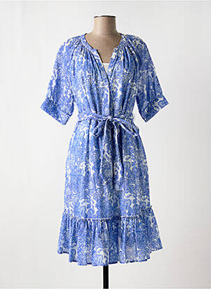 Robe mi-longue imprimé fleurs manches courtes bleu CATNOIR femme