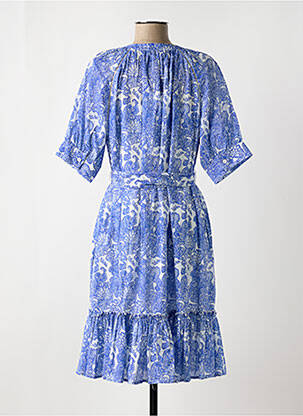 Robe mi-longue imprimé fleurs manches courtes bleu CATNOIR femme