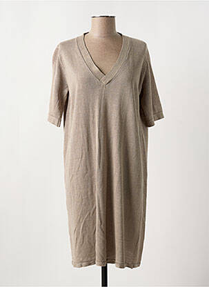 Robe pull coupe droite manches courtes marron DOREE CACHEMIRE femme