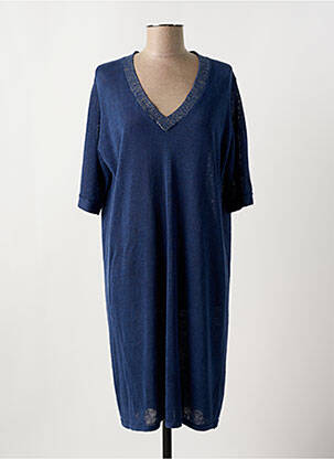 Robe pull coupe droite manches courtes bleu DOREE CACHEMIRE femme