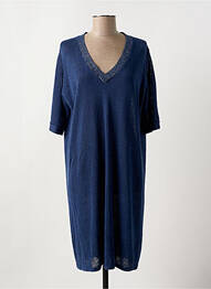 Robe pull coupe droite manches courtes bleu DOREE CACHEMIRE femme