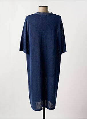Robe pull coupe droite manches courtes bleu DOREE CACHEMIRE femme