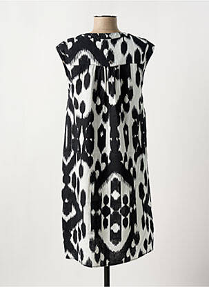 Robe mi-longue tissage crêpe manches courtes noir STREET ONE femme
