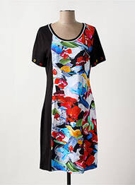Robe mi-longue imprimé fleurs manches courtes noir DOLCEZZA femme