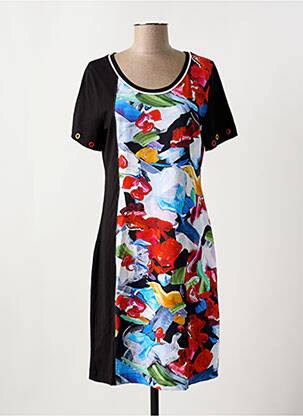 Robe mi-longue imprimé fleurs manches courtes noir DOLCEZZA femme