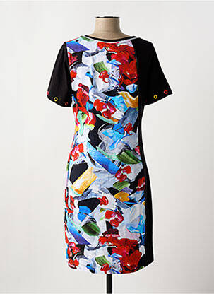 Robe mi-longue imprimé fleurs manches courtes noir DOLCEZZA femme