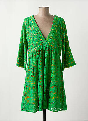 Robe courte manches 3/4 manches 3/4 vert YESS. femme