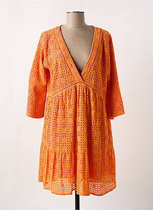 Robe courte manches 3/4 manches 3/4 orange YESS. femme