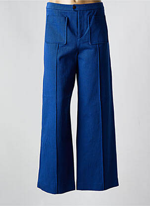 Pantalon large fermeture zippée sous rabat boutonné taille haute bleu SOEUR femme