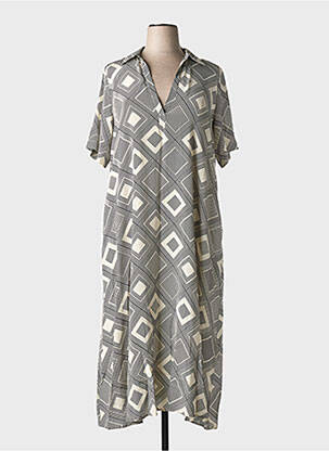 Robe longue imprimé fantaisie manches courtes beige MOMONI femme