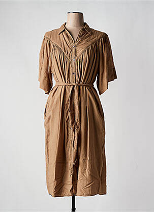 Robe mi-longue coupe fluide manches courtes marron BELLE PIÈCE femme