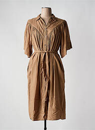 Robe mi-longue coupe fluide manches courtes marron BELLE PIÈCE femme