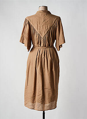 Robe mi-longue coupe fluide manches courtes marron BELLE PIÈCE femme