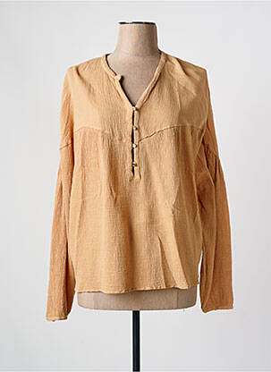 Blouse poignets boutonnés avec fente manches longues beige POMANDERE femme