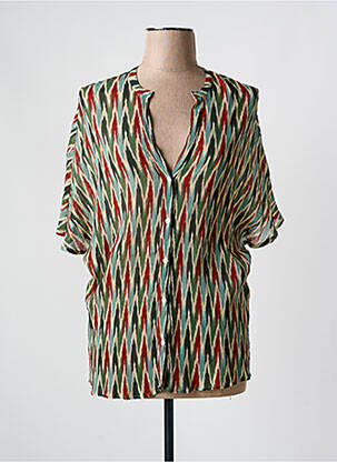 Chemisier tissage crêpe manches courtes vert DIEGA femme