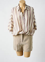 Combishort poches manches 3/4 marron ALYSI femme