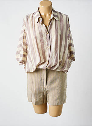 Combishort col chemisier manches 3/4 marron ALYSI femme