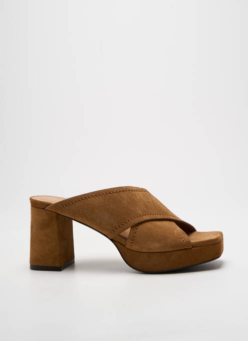 Mules/sabots semelle extérieure cuir talon de 7 à 9cm marron FREELANCE femme