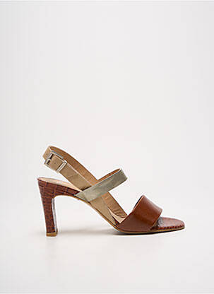Sandales/nu pieds matière lisse talon de 7 à 9cm marron PERLATO femme