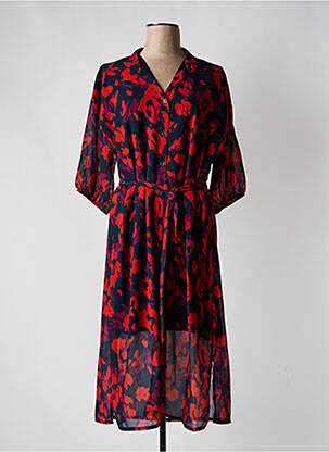 Robe longue imprimé fantaisie manches courtes rouge BLANC BOHEME femme