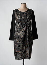 Robe mi-longue imprimé fantaisie manches longues noir BLANC BOHEME femme