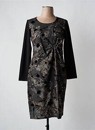 Robe mi-longue imprimé fantaisie manches longues noir BLANC BOHEME femme