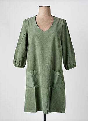 Robe mi-longue manches 3/4 manches 3/4 vert BLANC BOHEME femme