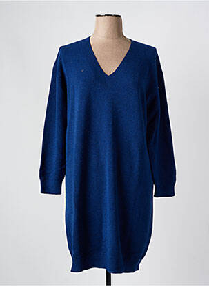 Robe pull col v manches longues bleu BLANC BOHEME femme