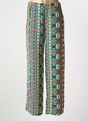 Pantalon droit tissage crêpe taille normale vert GEVANA femme