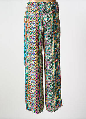 Pantalon droit tissage crêpe taille normale vert GEVANA femme
