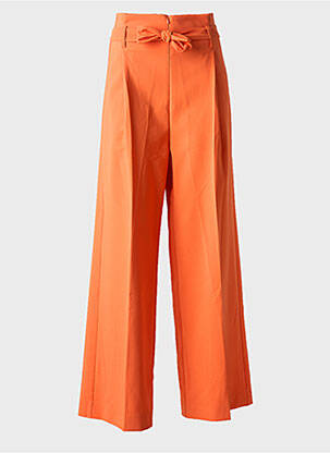 Pantalon large tissage crêpe taille haute orange LESLIE femme