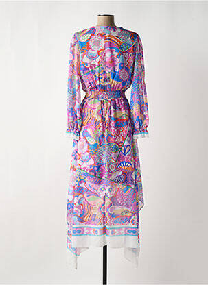 Robe longue imprimé fantaisie manches longues violet LESLIE femme