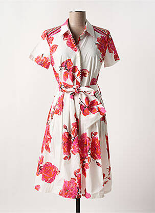 Robe mi-longue imprimé fleurs manches courtes blanc FUEGO WOMAN femme