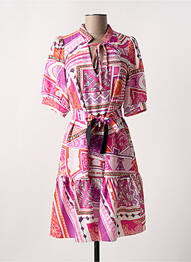 Robe mi-longue imprimé fantaisie manches courtes rose LESLIE femme