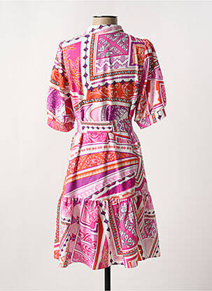 Robe mi-longue imprimé fantaisie manches courtes rose LESLIE femme
