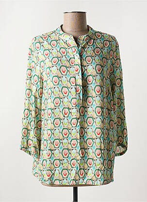 Blouse tissage popeline manches longues vert TONI femme