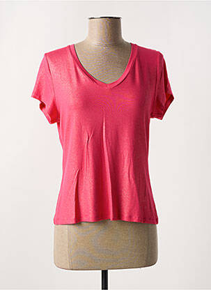T-shirt col v manches courtes rose EVA KAYAN femme