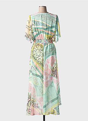 Robe longue imprimé fantaisie manches courtes vert LESLIE femme