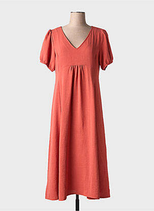 Robe mi-longue coupe fluide manches courtes orange GEVANA femme