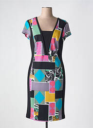 Robe mi-longue imprimé fantaisie sans manche noir JOSEPH RIBKOFF femme