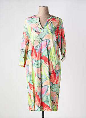 Robe mi-longue imprimé fleurs manches 3/4 vert TONI femme