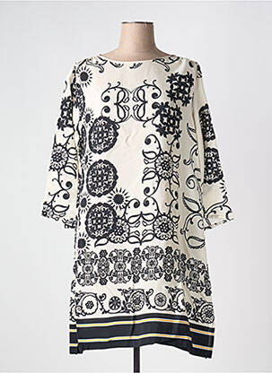 Robe mi-longue imprimé fleurs manches 3/4 beige MARIA BELLENTANI femme