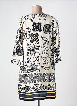 Robe mi-longue imprimé fleurs manches 3/4 beige MARIA BELLENTANI femme