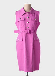 Robe mi-longue tissage crêpe sans manche rose LESLIE femme