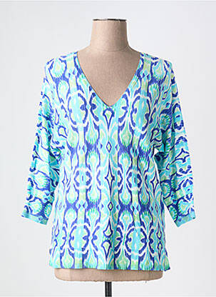 Pull col v manches 3/4 bleu LEO & UGO femme