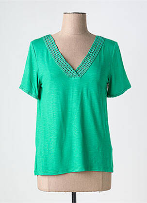T-shirt col v manches courtes vert LEO & UGO femme