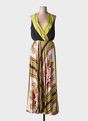 Robe longue imprimé fantaisie sans manche vert ELEONORA AMADEI femme